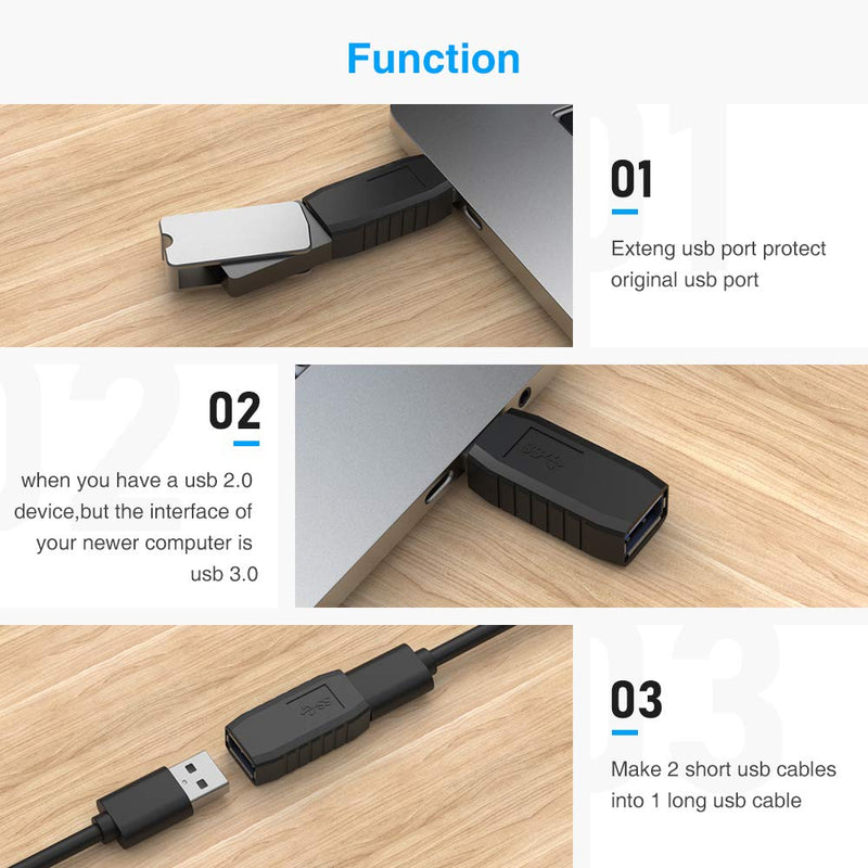 [Australia - AusPower] - ELUTENG USB Coupler Male to Female 4Packs USB 3.0 Type A Adapter Superspeed 5Gbps USB Port Extension Connector Bridge Compatible with Laptop Computer Hard Drive Printer Camera 