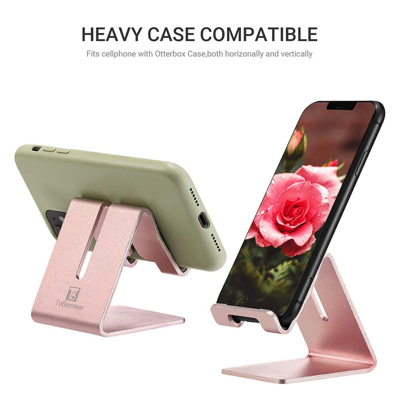 [Australia - AusPower] - Cell Phone Stand Holder - ToBeoneer Aluminum Desktop Solid Portable Universal Desk Stand Compatible with All Mobile Smart Phone Huawei iPhone X 8 7 6 Plus 5 Ipad Mini Tablet Office Decor (Rose Gold) Rose Gold 