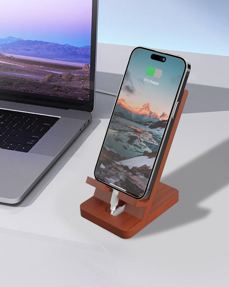 [Australia - AusPower] - T TARANTO Wood Cell Phone Stand, Phone Holder for Desk, Tablet Display Stand for iPad, Compatible with All Mobile Phones, Wooden Office Desk Accessories Brown 
