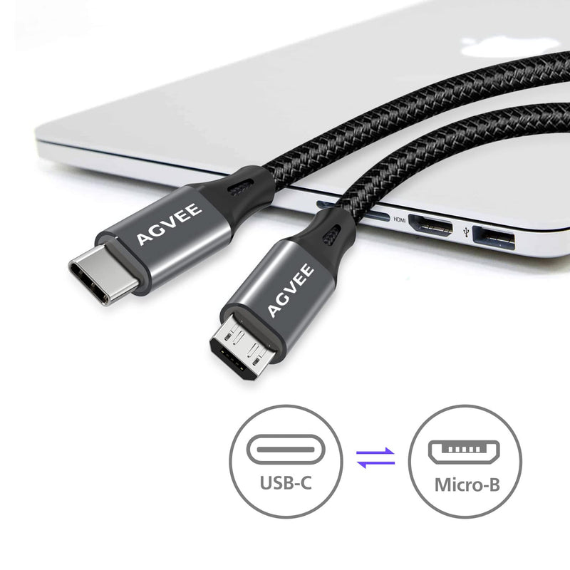 [Australia - AusPower] - AGVEE [2 Pack 1ft] USB-C OTG to Micro USB Cable, Braided Charger Data Sync Cord Charging Wire Adapter for Samsung Galaxy S7 S6, J7, J3, LG, PS4, Kindle, PS4 Xbox Controller, Android Phone, Dark Gray 