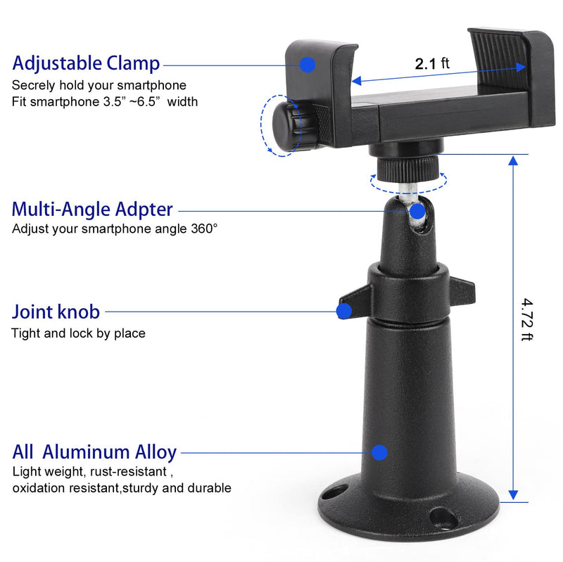 [Australia - AusPower] - iTODOS Wall Mount Phone Holder Bracket with 360 Degree Adjustable Mount for iPhone / Samsung Galaxy / Nexus / HTC / LG Smart Phones and GPS Navigator, Compatible with 3.5 ~6.5 inch Width Black 