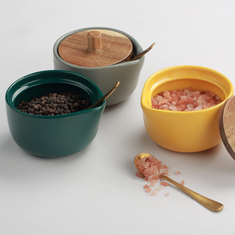 [Australia - AusPower] - everous Salt Box(green) Salt Cellar Elegant Design Decorative Boxes Big Capacity Wood green Ceramic Base 