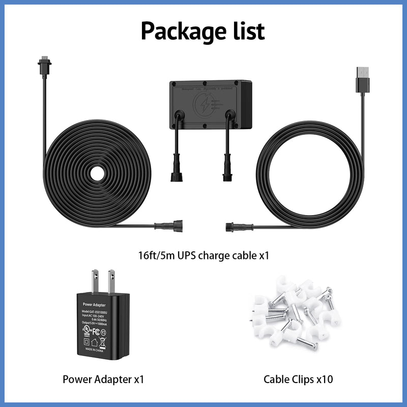 [Australia - AusPower] - Ayotu 16ft/5m Camera Power Cord for Blink Outdoor/Indoor/XT2/XT Camera, 3000mAh Backup Power Supply Keep Charging with Weatherproof Cable, No Worry About Power Outages(NO Camera), Black Cord 16ft/5m, Black 