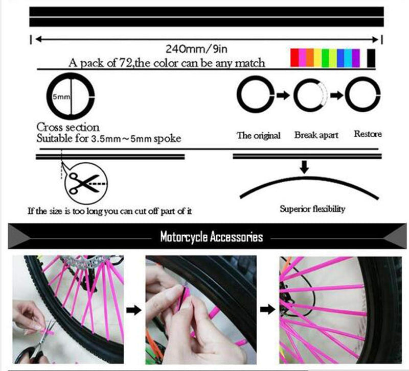 [Australia - AusPower] - BEEGETTE Bicycle Spoke Skins Wraps BMX MTB Kids Road Mountain Bike Colorful Wheel Decoration-72 Black 