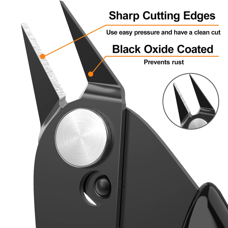 [Australia - AusPower] - BOENFU Wire Cutters Zip Tie Cutters Micro Flush Cutter 2 Pack 5 Inch Precision Wire Clippers Hobby Snips Small Side Cutting Pliers for Jewelry Making, Electronics | Black Black ( 2 Pack ) 
