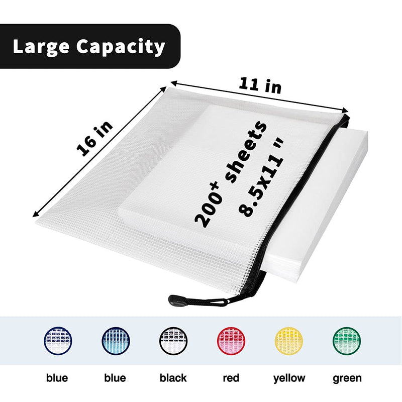 [Australia - AusPower] - SUNEE Plastic Mesh Zipper Pouch 11x16 in (Black, 12 Packs) Extra Large Zip File Bags for Office Supplies, Cosmetics, Travel Storage, Bills, Accessories, Puzzles & Games Organizing Storage Black 
