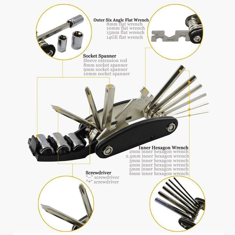 [Australia - AusPower] - DAWAY Bike Repair Tool Kits - 16 in 1 Multifunction Bicycle Mechanic Fix Tools Set Bag with Tire Patch Levers, Practical Gift 