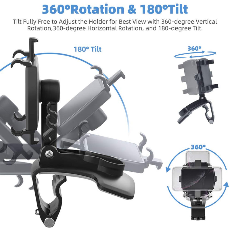 [Australia - AusPower] - Car Phone Mount, FONKEN Cell Phone Holder for Car 360 Degree Rotation Dashboard Clip Mount Car Phone Stand Compatible for iPhone 11/12 Pro Max XS Max XR 8 8Plus 7 Samsung Galaxy S10 S9 S8 LG and More Black-1Pack 