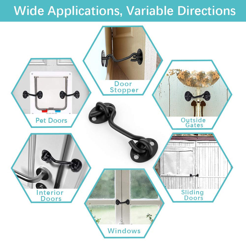 [Australia - AusPower] - Barn Door Lock Gate Latch - 4 Inch Black Hook and Eye Latch Heavy Duty Screen Latches Hardware Stainless Steel Gate Lock Cabin Hooks for Sliding Door Bedroom Outdoor Window Cabinet Bathroom (1 PC) 1 