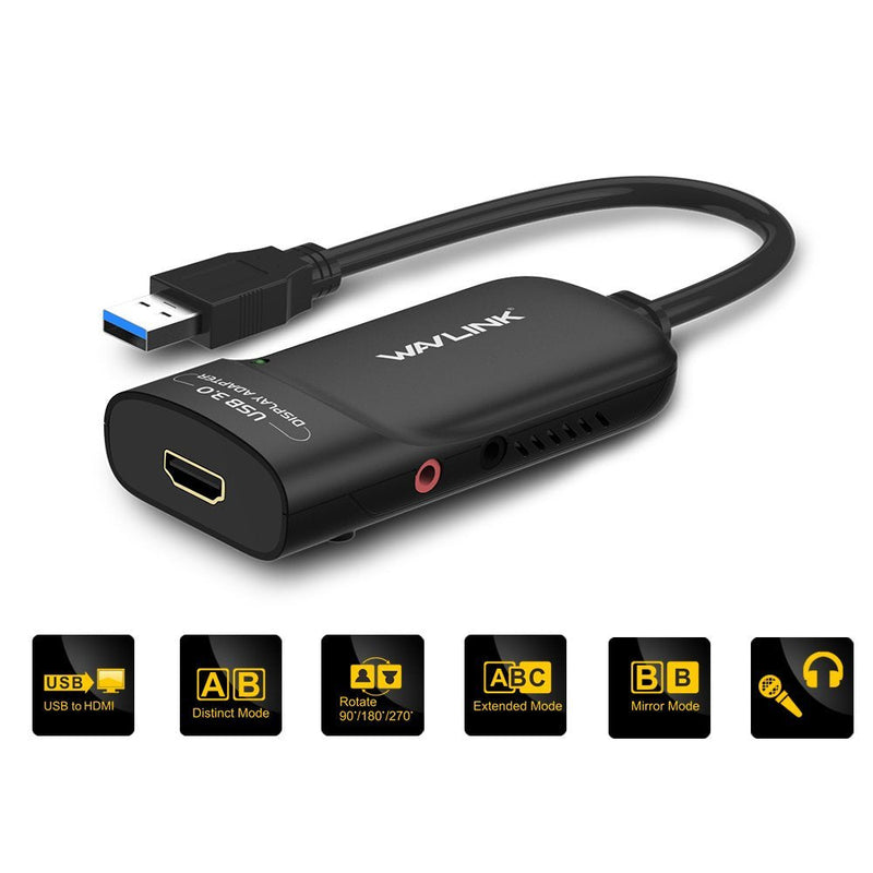 [Australia - AusPower] - Wavlink USB 3.0 to HDMI Universal Video Graphics Adapter with Audio Port Displaylink Chip Supports up to 6 Monitor displays, 2048x1152 External Video Card Adapter Support Windows & Chrome OS USB to HDMI 