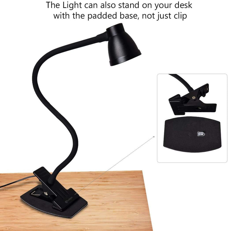 [Australia - AusPower] - CeSunlight Clamp Desk Lamp, Clip on Reading Light, 3000-6500K Adjustable Color Temperature, 6 Illumination Modes, 10 Led Beads, AC Adapter and USB Cord Included (Black) Black 