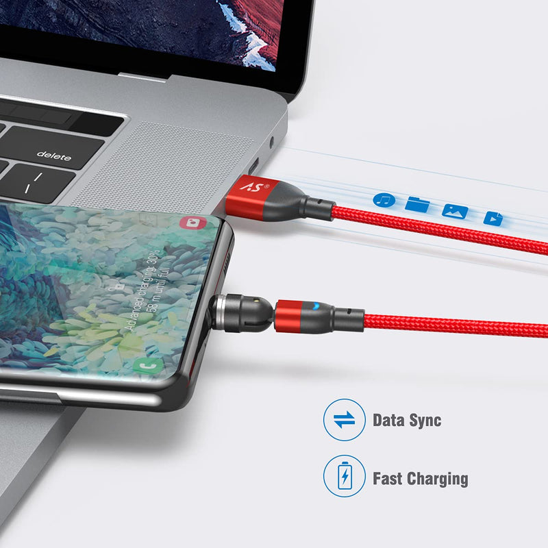 [Australia - AusPower] - A.S Gen2 USB Magnetic Charging Cable, Nylon Braided 3A Fast Charging Magnetic Data Cable, Universal Magnet Phone Charger Compatible with Micro USB, Type C Devices (3Pack /3ft+6ft+6ft) Red 