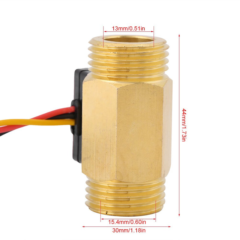 [Australia - AusPower] - G1/2'' Electric Magnetic Turbine Water Flow Meter Magnetic Brass Inline Hall Flow Sensor Switch External Threaded 1-25L/min 