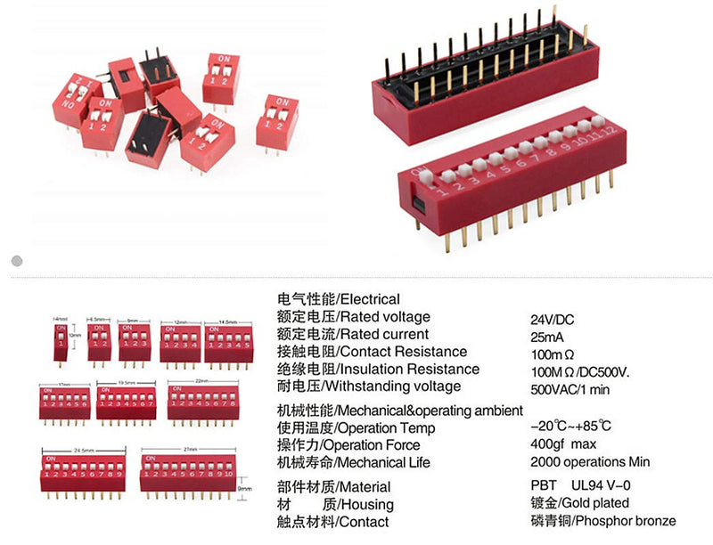 [Australia - AusPower] - SamIdea 10Kinds/41Pcs/Lot Dip Switches Kit In Box 1 2 3 4 5 6 7 8 9 10 Way 2.54mm Toggle Switch Red Snap Switches,PCB Mountable On Off Dip DIL Switch Kit for Circuit, Breadboards, and Arduino 