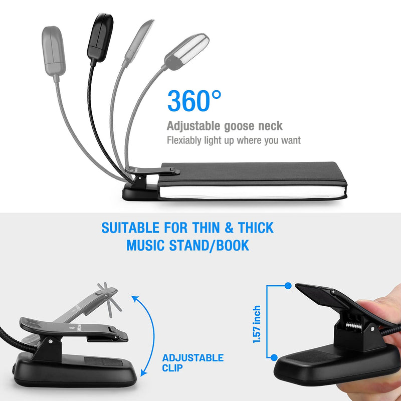 [Australia - AusPower] - Vekkia 14 LED Rechargeable Book-Light for Reading at Night in Bed, Warm/White Reading Light with Clamp, 180° Adjustable Mini Clip on Light, Lightweight Eye Care Book Light Perfect for Readers & Kids 