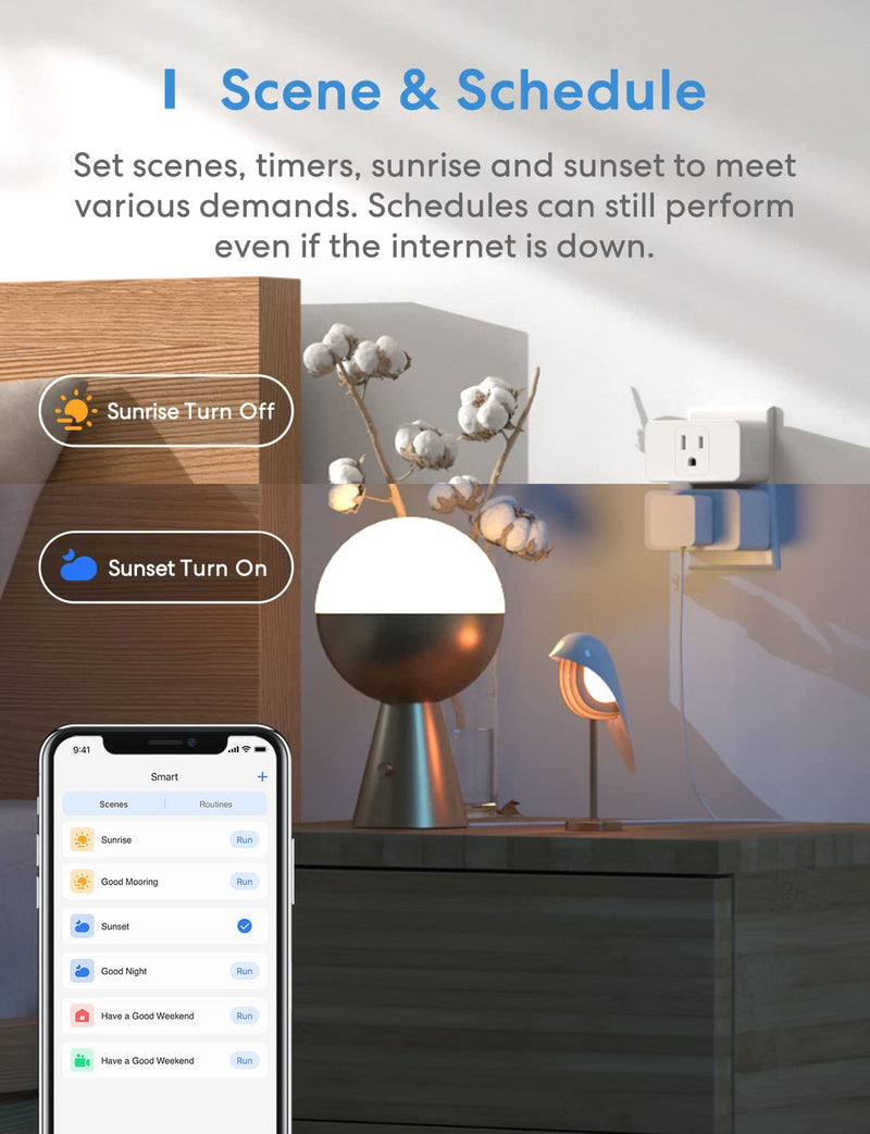[Australia - AusPower] - Meross Wi-Fi Smart Plug Mini, 15 Amp & Reliable Wi-Fi Connection, Support Alexa, Google Assistant, Remote Control, Timer, Occupies Only One Socket, 2.4G WiFi Only, 4 Pack Non-HomeKit 4 Pack 