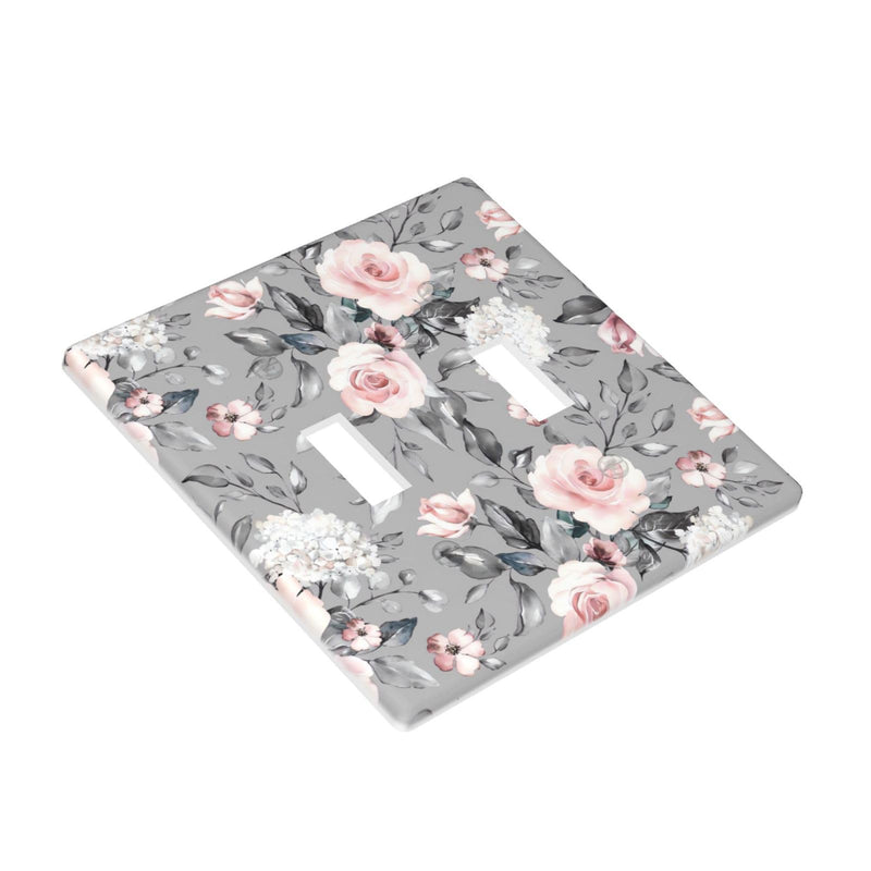 [Australia - AusPower] - LWDZLHD Rose Flowers Light Switch Cover 2 Gang Double Toggle Pink Floral Grey Leaves Decorative Electrical Wall Plate Switchpalte Outlets Faceplate for Bathroom Kitchen Bedroom Home 4.5" x 4.5" Pink Flowers Floral 