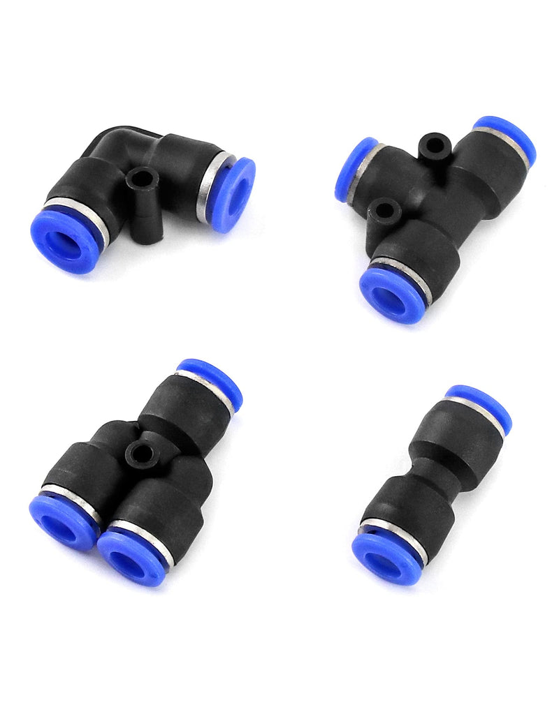 [Australia - AusPower] - QWORK Pneumatic Fittings Kit, 40 Pcs 1/4 Inch Od Push to Connect Fittings Air Line Quick Fittings Kit, 10 Spliters+10 Elbows+10 tee+10 Straight 