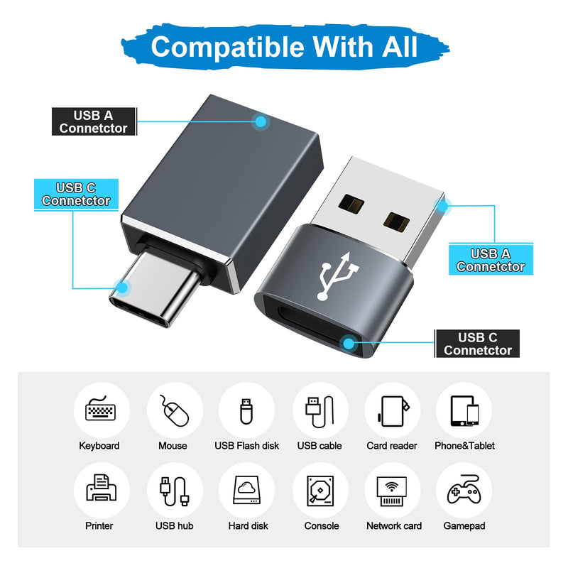 [Australia - AusPower] - 4 PC USB C to USB Adapter/USB-C to USB-A,USB to USB C Adapter/USB A to USB C Connect USB Adapter and Type C or Power Cable Converter for Samsung A13 A53 S23 A14 A11 A12 A21 A51 A71 A32 Grey 