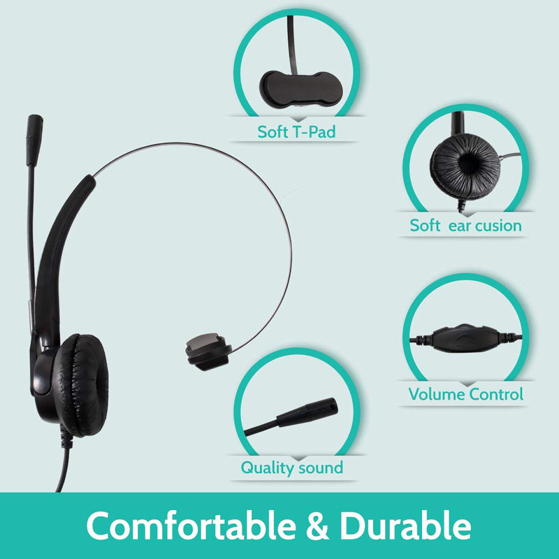 [Australia - AusPower] - Brisk Links Headset for Cordless Phones Durable Corded Headset 2.5mm Hands Free Headset with Convenient to use Volume Control. 