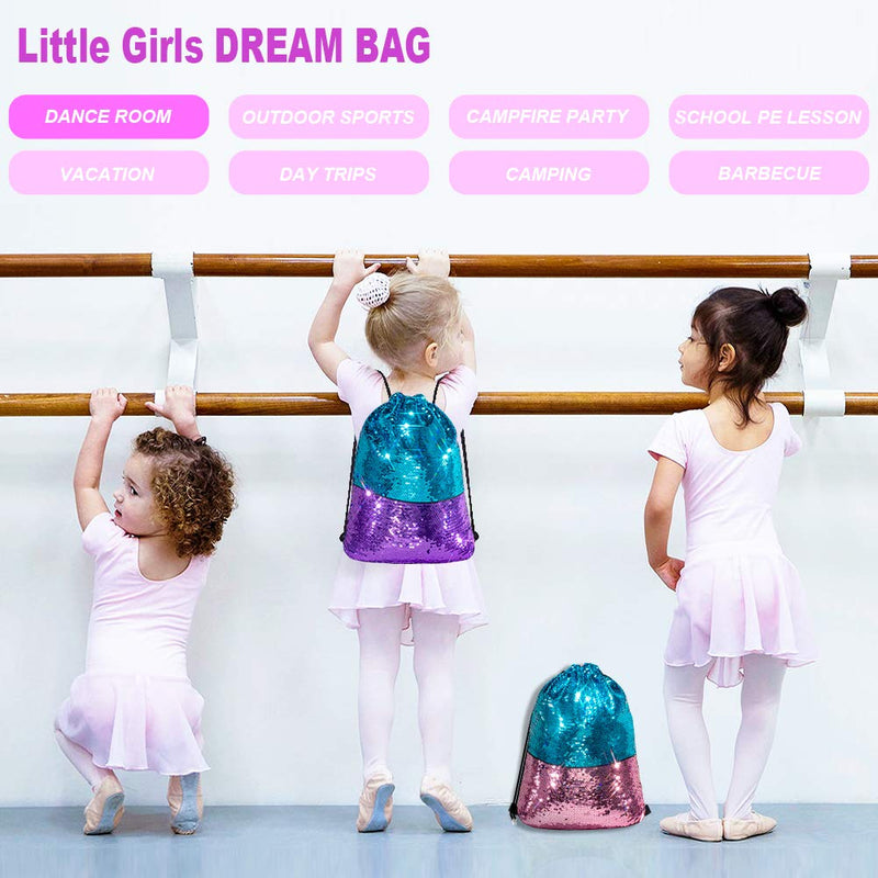 [Australia - AusPower] - Mermaid Reversible Sequin Drawstring Backpack Christmas Gift Party Bag Headband Keychain Bracelet for Kids Girls Birthday 1-blue/Purple 