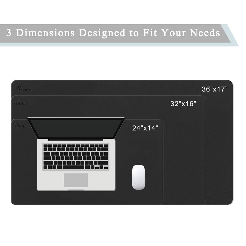 [Australia - AusPower] - TOWWI Dual Sided Desk Pad, 24" x 14" PU Leather Desk Mat, Waterproof Desk Blotter Protector Mouse Pad (Black) Black 24" x 14" 