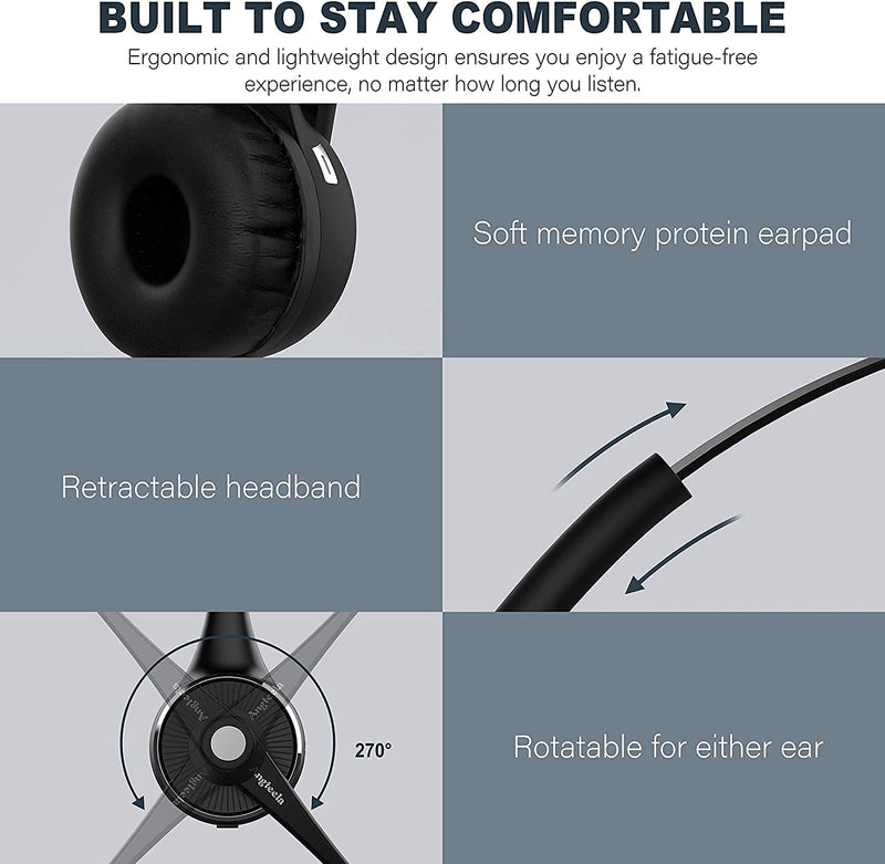 [Australia - AusPower] - Trucker Bluetooth Headset, Angteela Wireless Headset with Microphone, Wireless Cell Phone Headset with Noise Canceling Mic Charging Base Mute Function for Home Office Call Center Skype 