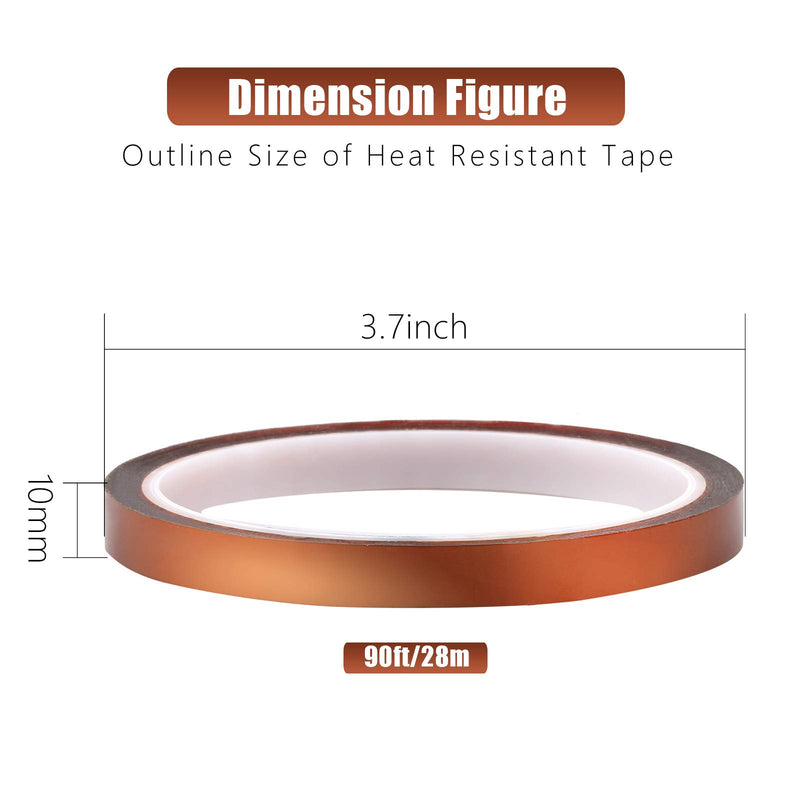 [Australia - AusPower] - 3 Rolls Heat Tape, 10mm x 90ft Heat Resistant Tape, No Residue Heat Transfer Tape Kapton Tape, Heat Tape for Sublimation, Heat Press, Electronics, Soldering, 3D Printing 