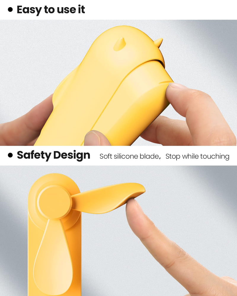 [Australia - AusPower] - Gaiatop Portable Handheld Fan, Foldable Small Fan, Mini Hand Held Fan with USB Rechargeable 2000mAh Battery, Eyelash Fan for Girls, Travel For Women, Outdoor (Yellow) Yellow 