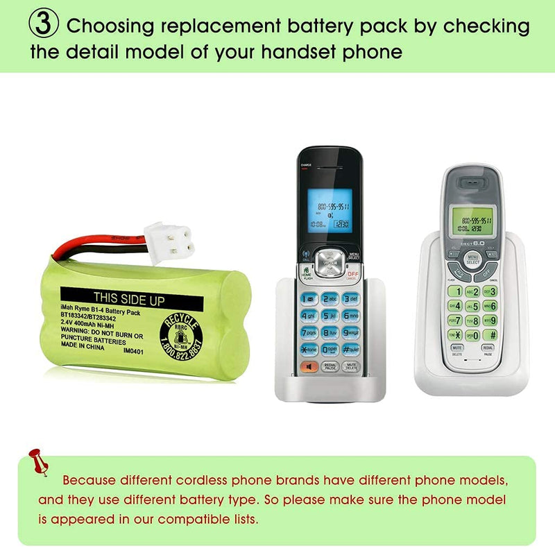 [Australia - AusPower] - iMah BT183342/BT283342 2.4V 400mAh Ni-MH Battery Pack Compatible for BT166342/BT266342 BT162342/BT262342 2SN-AAA40H-S-X2, 4-Pack 
