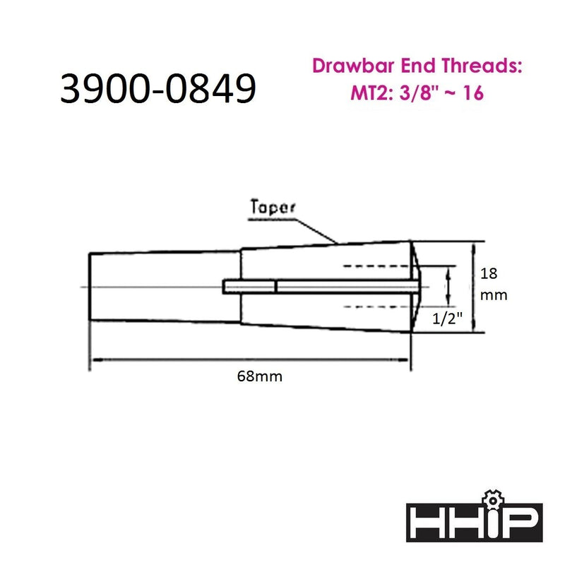 [Australia - AusPower] - HHIP 3900-0849 Mt2 Round Collet, 1/2" 1/2" Hole Dia MT2 SHANK 