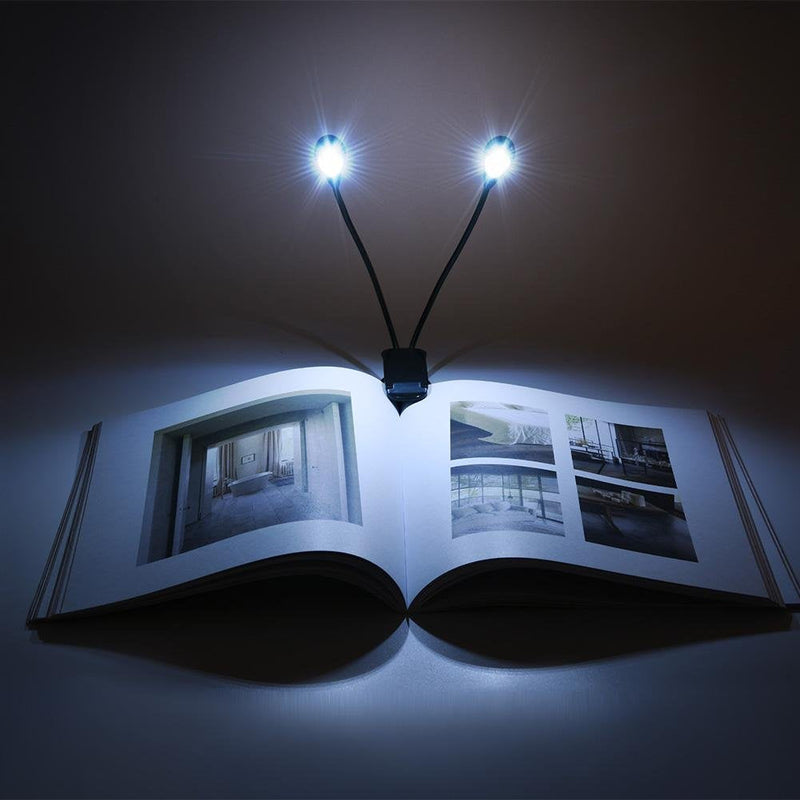 [Australia - AusPower] - Clip on Reading Light, Mini Double Adjustable Arms Light Clip On Music Stand Book Reading LED Lamp Rechargeable Flexible Eye-Care LED Book Light Perfect Replacement for Bookworms(8 Lights) 8 lights 