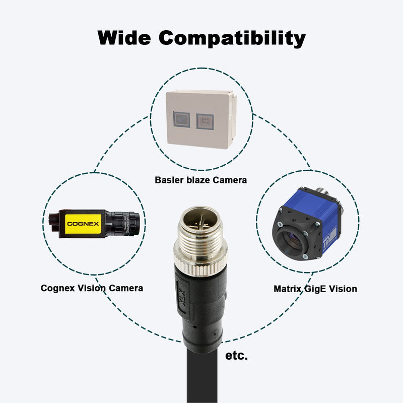[Australia - AusPower] - Alvin’s Cables M12 8 Pin Male to RJ45 Shielded Ethernet Cable X Coded 8 Position Cat6a Cable for Cognex Industrial Camera 3.2ft/1M Black 