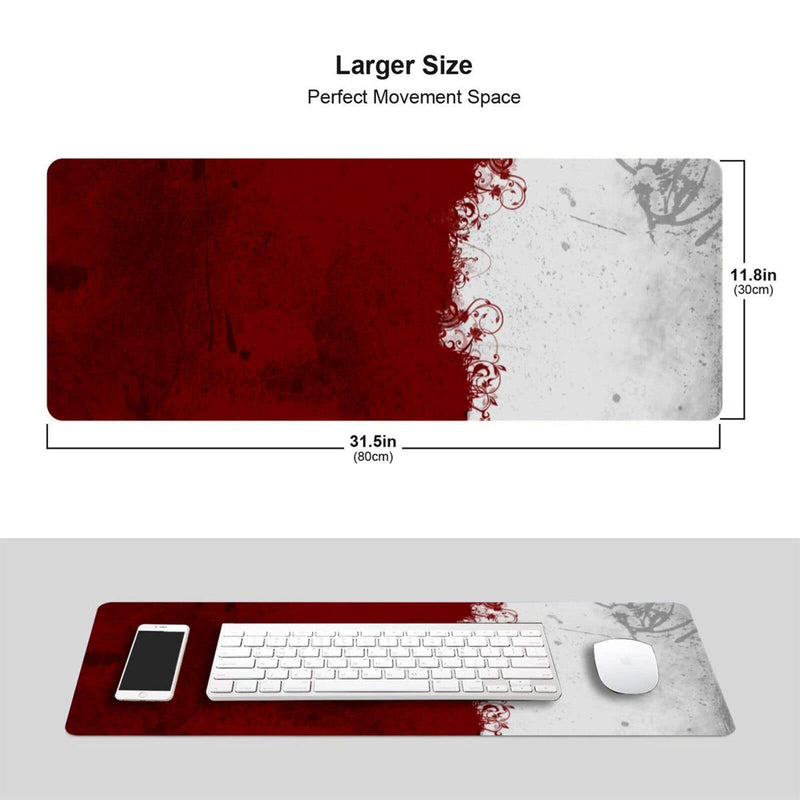 [Australia - AusPower] - Abstract Red White XXL XL Large Gaming Mouse Pad for Desk, Non-Slip Long Extended Keyboard Pads Mousepad Rubber Table Mat 31.5 X 11.8 Inch Black8 
