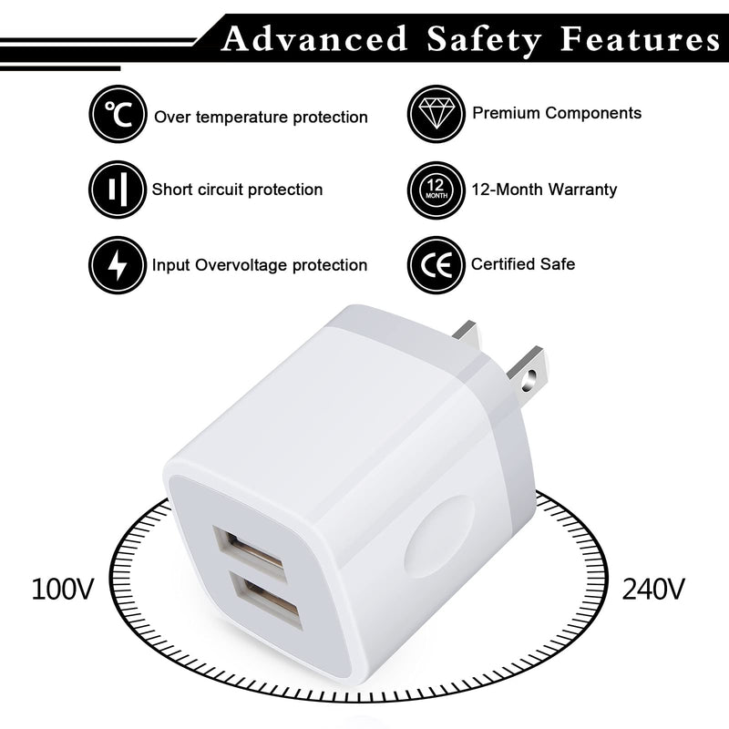 [Australia - AusPower] - Wall Charger,Fast Charging Block,5Pack 2.1A 2 Port Charger Plug Travle Charger Box for iPhone 13 12 Pro Max/11 Pro Max/SE/8/7/6 Plus,Samasung Galaxy S22 Plus S21 Ultra S20 FE F23 Note 20, LG G8 G9 G8X 5Pack White 