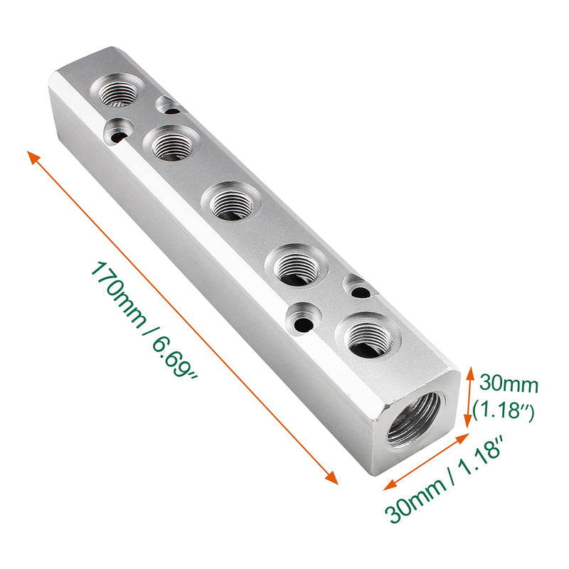 [Australia - AusPower] - LDEXIN 5 Way Pneumatic Manifold Air Distribution Block, Compressed Air Manifold Pneumatic Block, Air Coupler Fast Connector for Pneumatic Air Compressor, Silver 