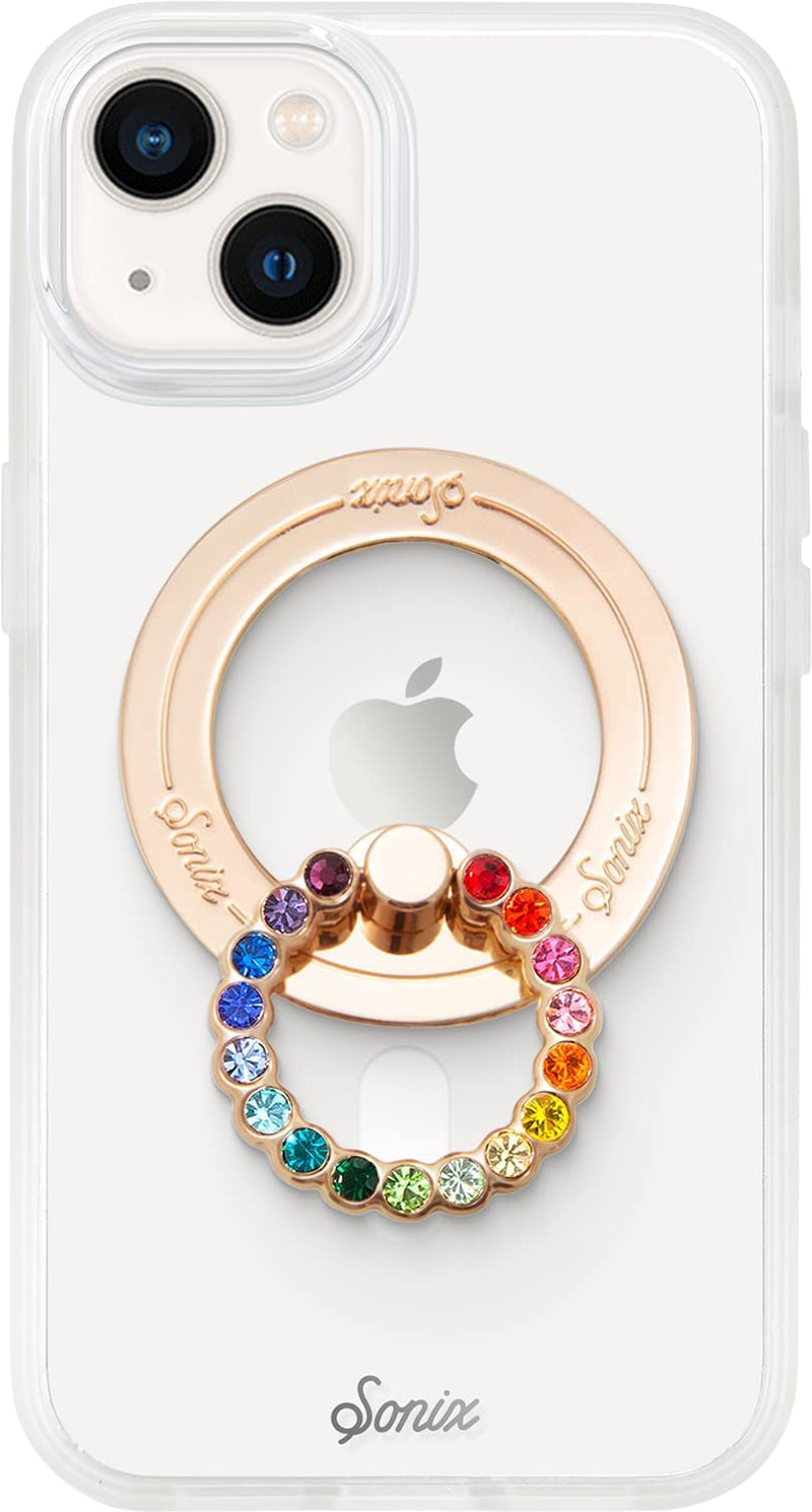 [Australia - AusPower] - Sonix Magnetic Phone Rings for MagSafe iPhone 13 Series and iPhone 12 Series, Adjustable Removable Finger Ring Grip Holder and Stand (Gold, Rainbow Rhinestone Crystal) Gold/Rainbow 