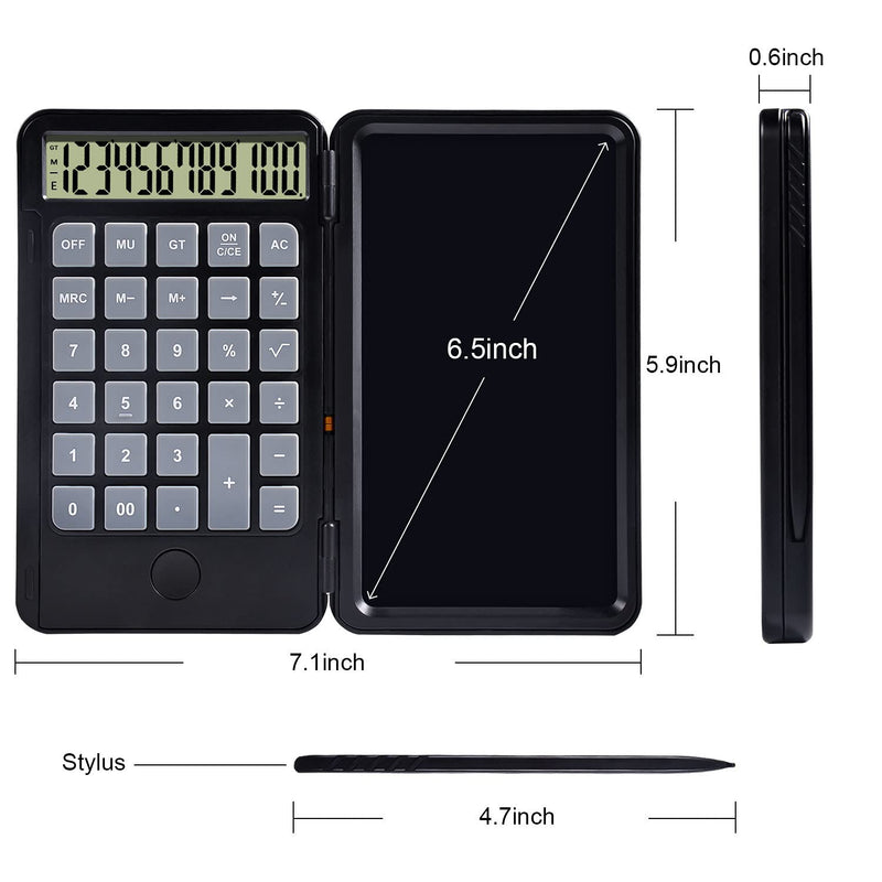 [Australia - AusPower] - Calculator Writing Tablet- Doodle Pad Calculators, Mute Portable and Foldable Desktop Calculator with Erasable Writing Board, Multi-Function Portable Rechargeable Calculator for Kids (Black) Black 