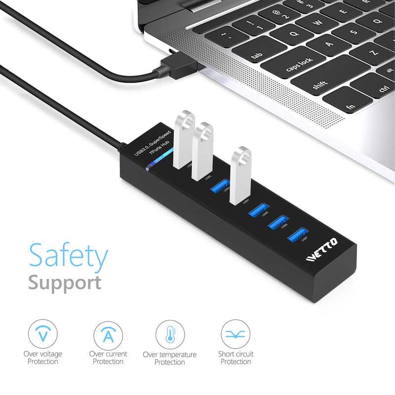 [Australia - AusPower] - 7-Port USB 3.0 Hub, IVETTO Data USB Hub with 38inch Long Cable for Laptop, PC, MacBook, Mac Pro, Mac Mini, iMac, Surface Pro and More 