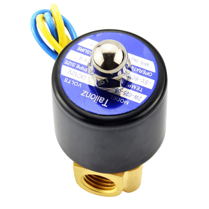 [Australia - AusPower] - TAILONZ PNEUMATIC 1/4 Inch NPT 12V/24V/110V/220V Brass Electric Solenoid Valve 2W025-08 Normally Closed Water, Air, Diesel DC12V 1/4" 