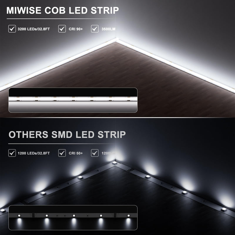 [Australia - AusPower] - MIWISE COB LED Strip 32.8ft/10m,CRI 90+ Daylight White 6000K High Lumen Super Bright Flexible DC24V LED Tape Light,for Cabinet Home Office DIY Lighting Projects(Adapter&Controller NOT Included) 6000K-32.8ft/10m 