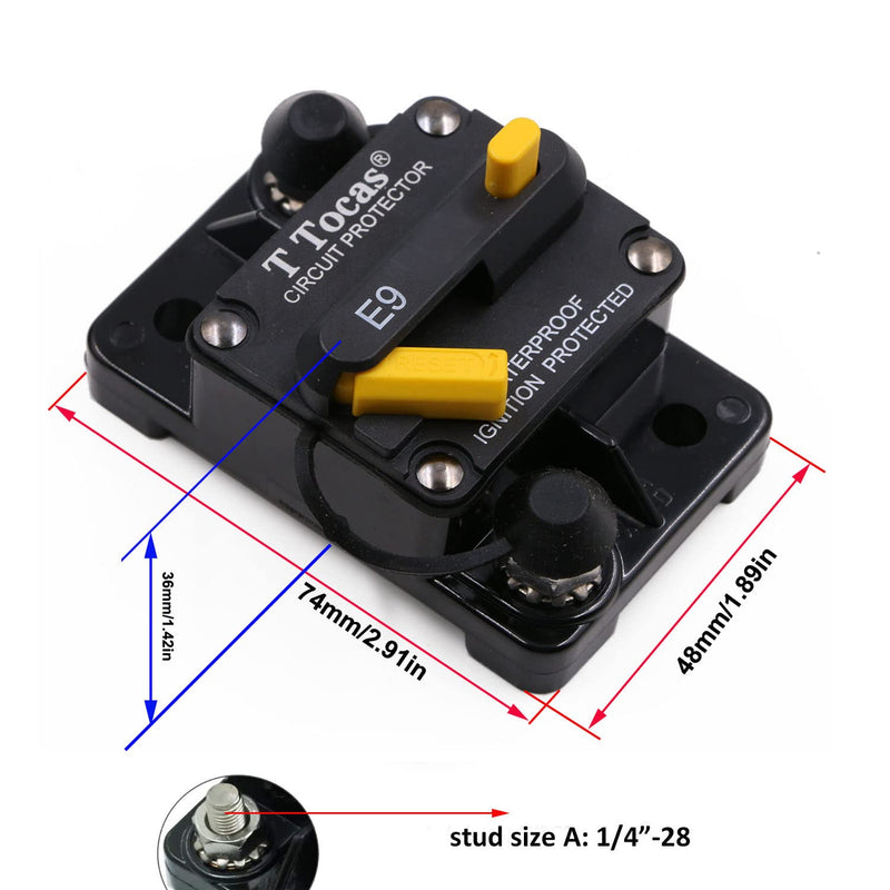 [Australia - AusPower] - T Tocas 50 Amp Thermal Circuit Breaker with Switch Manual Reset for Boat Marine RV Yacht Battery Truck Solar, 12V - 48V DC, Waterproof (50A) 50a 