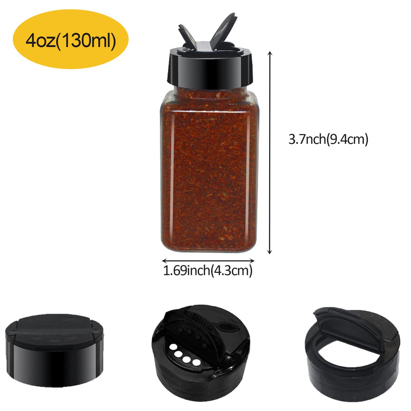 [Australia - AusPower] - BPFY 24 Pack 4oz Clear Plastic Spice Jars With Black Plastic Lids, Square Spice Bottles, Plastic Seasoning Containers with Chalk Labels, Pen, Funnel, Spice Containers For Kitchen Cabinet 