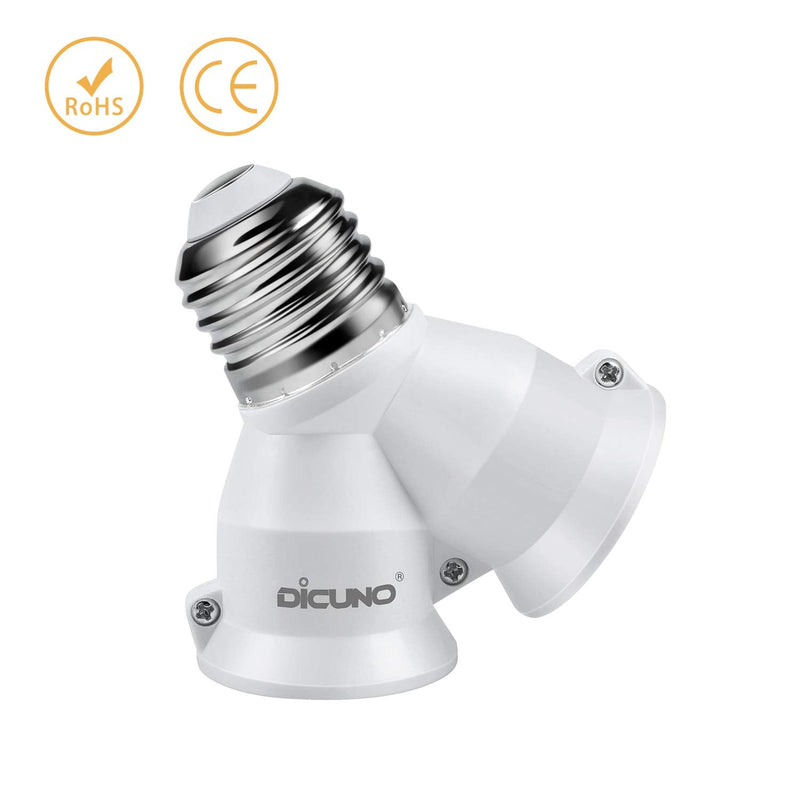 [Australia - AusPower] - DiCUNO 2 in 1 E26 Socket Splitter Adapter, 2 E26 Standard Medium Base Bulbs in 1 Socket Y-Shape Lamp Holder Converter, Maximum 200W and 165? Heat Resistant Light Bulb Splitter 2PACKS 