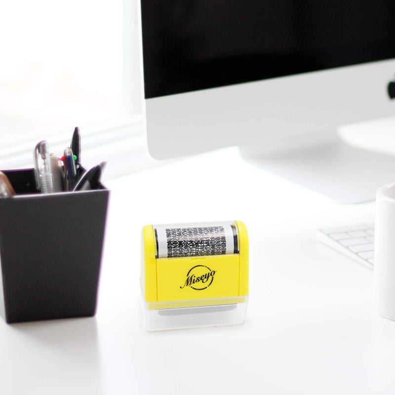 [Australia - AusPower] - Miseyo Wide Identity Theft Protection Roller Stamp Set - Yellow (3 Refill Ink Included) 1.yellow 