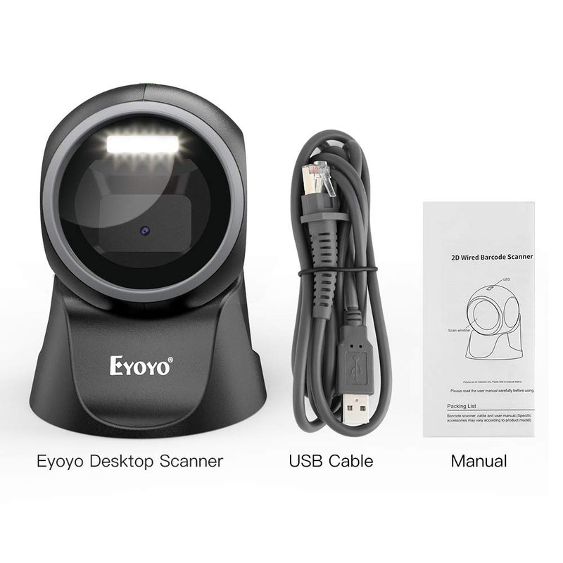 [Australia - AusPower] - Eyoyo 1D 2D Desktop Barcode Scanner, with Automatic Sensing Scanning Omnidirectional Hands-Free Barcode Reader QR Screen Scanning Platform Scanner for POS PC Supermarket Bookstore Retail Mall 