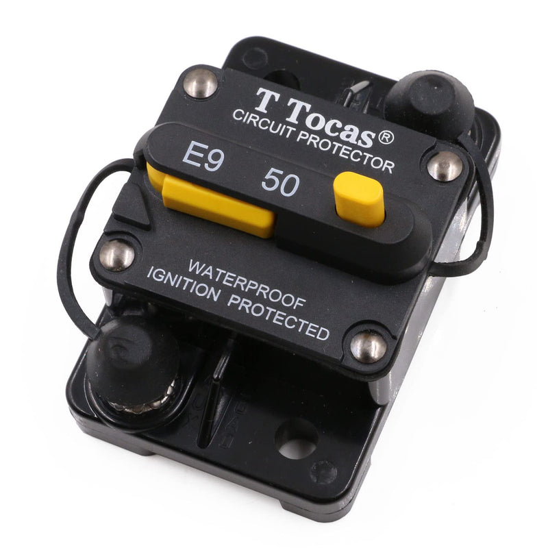 [Australia - AusPower] - T Tocas 50 Amp Thermal Circuit Breaker with Switch Manual Reset for Boat Marine RV Yacht Battery Truck Solar, 12V - 48V DC, Waterproof (50A) 50a 