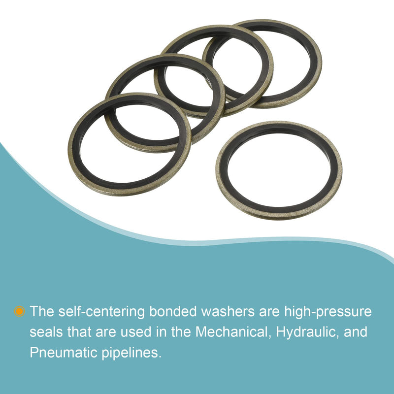 [Australia - AusPower] - MECCANIXITY Bonded Sealing Washers M33 41.5x33x2mm Carbon Steel Nitrile Rubber Gasket, Pack of 5 