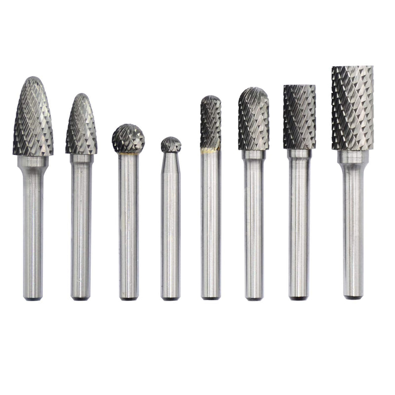 [Australia - AusPower] - Carbide Burr Set 8pcs with 1/4''Shank Double Cut Solid Power Tools Tungsten Carbide Rotary Files Bits for Die Grinder Metal Wood Carving Engraving Polishing Drilling Grinding Milling Cutting 