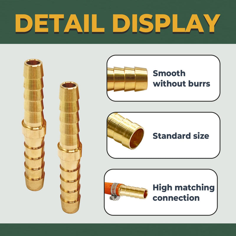 [Australia - AusPower] - Brass Barb Union Fittings, LIONMAX Barb Splicer Mender Hose Fittings 4 PCS, 1/4 Inch to 1/4 Inch Barb Hose ID, with 8 Hose Clamps, for Air/Water/Fuel/Oil 